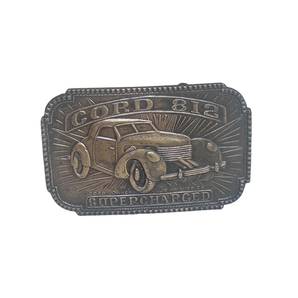 Vintage Other - Vintage Cord 812 Supercharged Belt Buckle Cord Owners Club America USA B38 Brass
